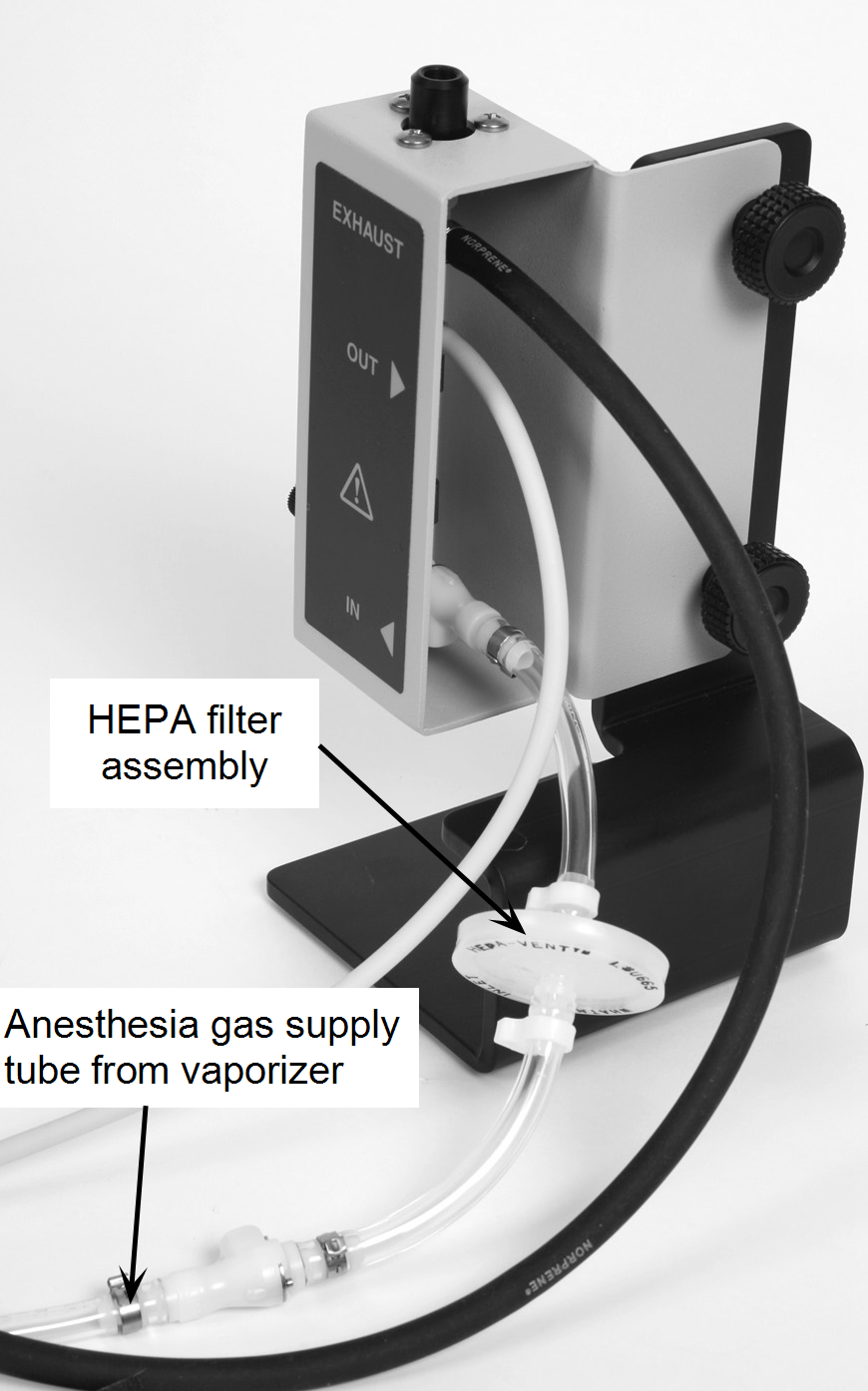 Pearl docking station rotameter with HEPA filter and gas supply connected