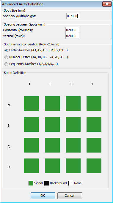 Image Studio Advanced Array Definition dialog