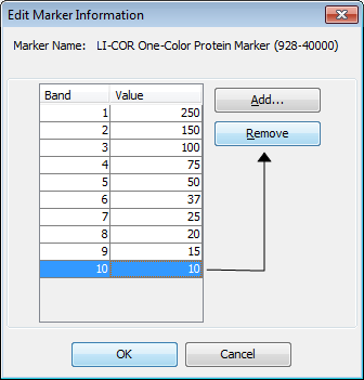 Image Studio 4.0 Edit Marker Info Remove dialog, remove values
