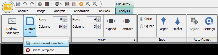 Image Studio grid array analysis save current templates