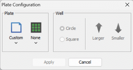 Morphology Well AOIs plate configuration dialog for selecting the plate format used to associate detected shapes with wells.
