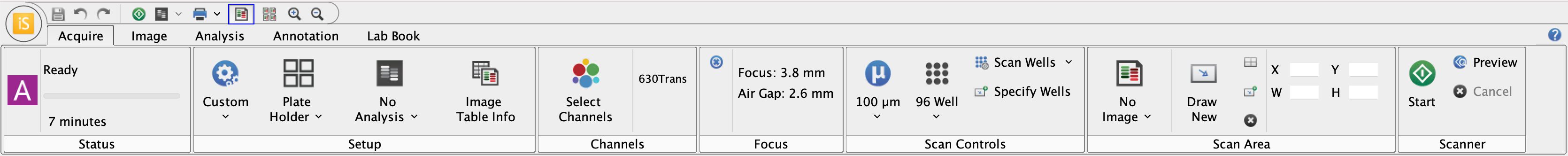 Status group showing scan time estimates