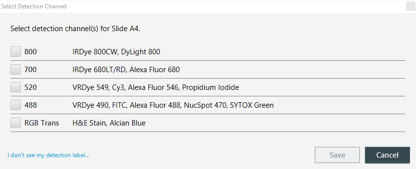 LI-COR Acquisition Odyssey M detection channels